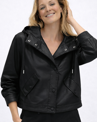 Roni Faux Leather Hooded Jacket 'Black''