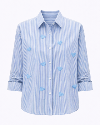 Nell Stripe Hearts Shirt 'Baby Blue Hearts'