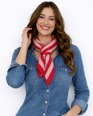 Rena Knit Striped Scarf 'Red & Baby Pink'