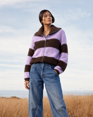 Georgia Striped Wool Knit Cardi 'Brown & Lilac'