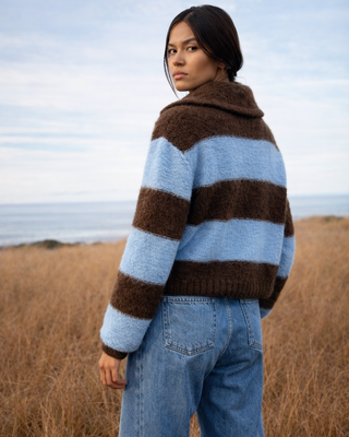 Georgia Striped Wool Knit Cardi 'Brown & Blue'