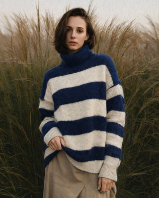 Ali Striped Wool Polo Neck Knit Jumper 'Navy & Cream'