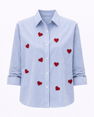 Nell Stripe Hearts Shirt 'Red Hearts'