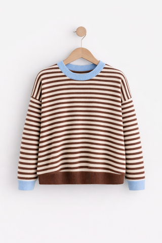 Jules Jumper 'Brown and White / Baby Blue Trim'