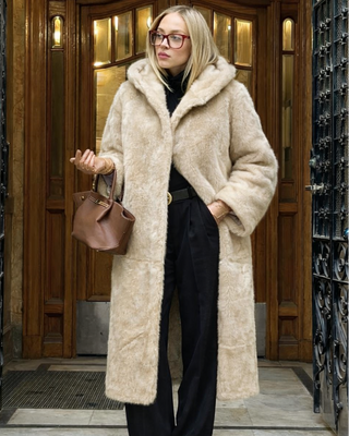 Janet Hooded Faux Fur Coat 'Cream'