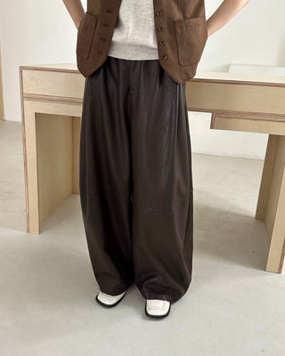 Isadora Vegan Leather Barrel Leg Trousers 'Brown'