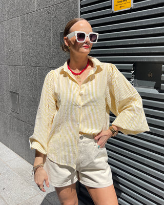 Fabi Striped Diamante Shirt 'White & Yellow'