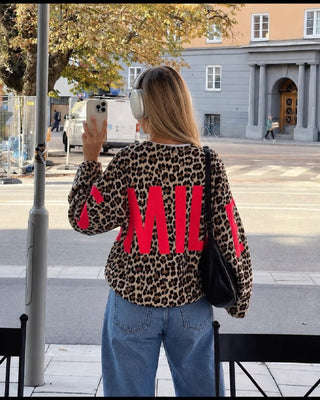Smiley Sweatshirt 'Leopard & Neon Pink'