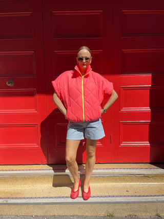 Carina Short Sleeved Quilted Bomber 'Neon Coral'