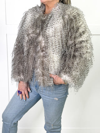 Faux Fur Flecked Jacket ‘Grey Cream’