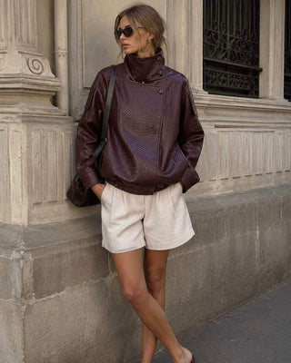 Elle Lattice Faux Leather Jacket 'Burgundy'