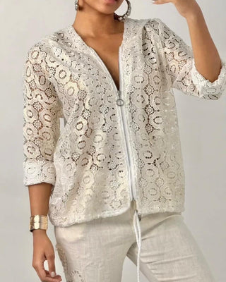 Camden Lace hoody top ‘Pearlesque Cream’