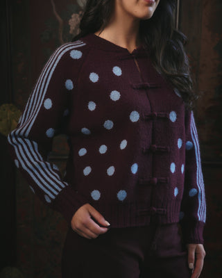 Rosalia Polka Dot Cardigan 'Burgundy & Baby Blue'
