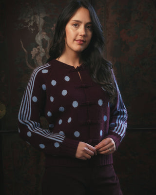Rosalia Polka Dot Cardigan 'Burgundy & Baby Blue'