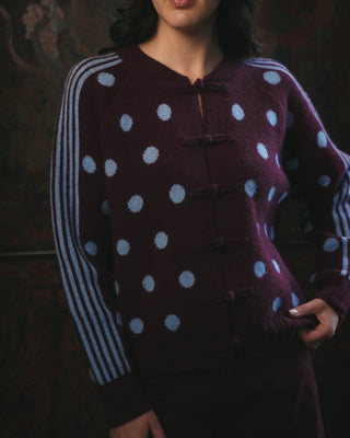 Rosalia Polka Dot Cardigan 'Burgundy & Baby Blue'