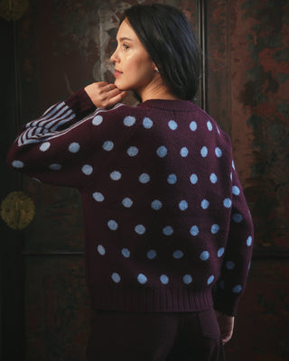 Rosalia Polka Dot Cardigan 'Burgundy & Baby Blue'