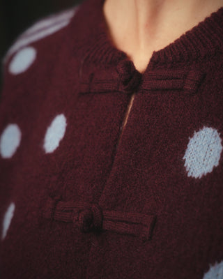 Rosalia Polka Dot Cardigan 'Burgundy & Baby Blue'