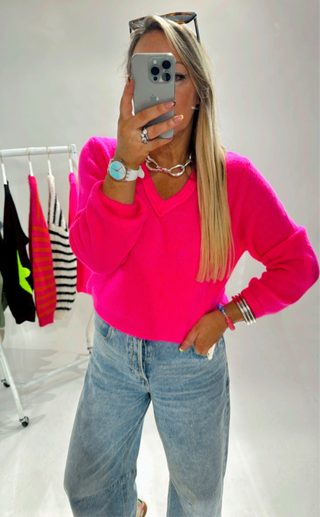 Betsy Baby Alpaca V Neck Knit  ‘Hot Pink’