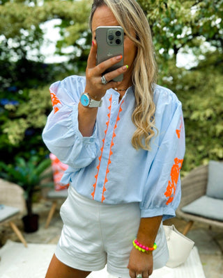 Sadhbh Check Blouse 'Blue and Orange'