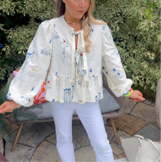 Ida Blue Blossom Jacket 'Cream & Blue'.