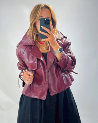 Brielle Faux Leather Jacket 'Burgundy'