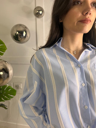 Sarandon bow tie shirt  ‘Blue pinstripe’