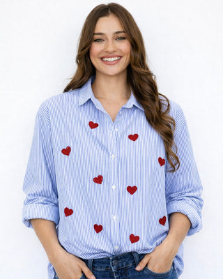 Nell Stripe Hearts Shirt 'Red Hearts'