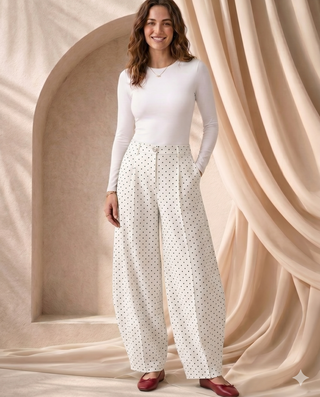 Esme Polka Dot Balloon Leg Trousers 'White'