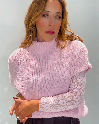 Pippa Lace Insert Knit Jumper 'Baby Pink'