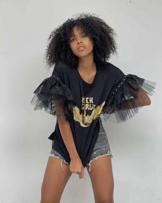 Rock Girl Statement T-shirt ‘Black/Gold’