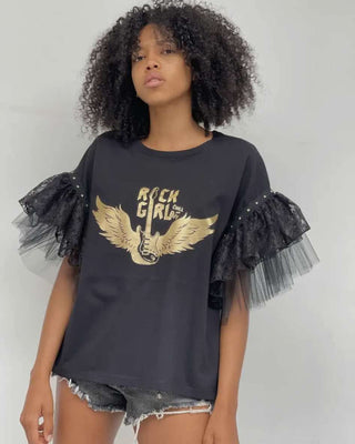 Rock Girl Statement T-shirt ‘Black/Gold’