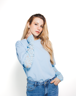 Tamara Cotton Lace Sleeved T-shirt ‘Blue’