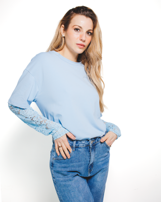 Tamara Cotton Lace Sleeved T-shirt ‘Blue’