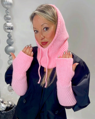 Bev Hooded Knit & Glove set 'Soft Pink'