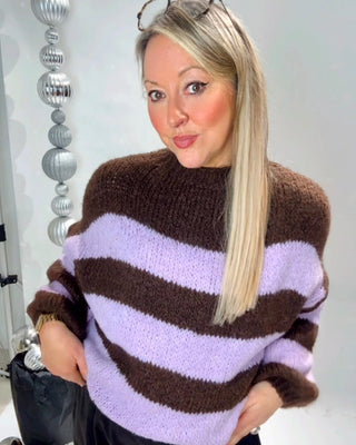 Carol Striped Knit Jumper 'Pink & Brown'