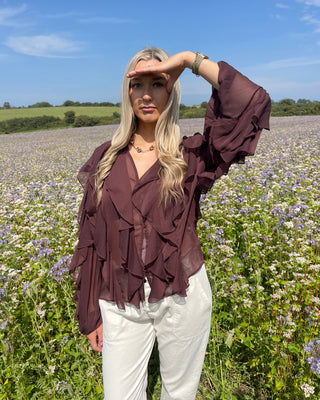 Florence Soft Frill Blouse 'Choco Brown'