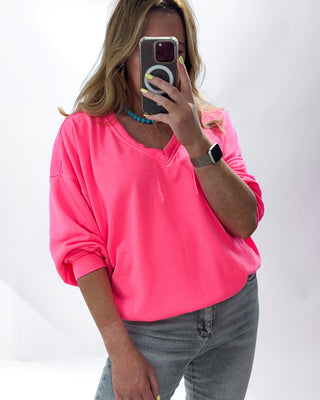 Dee V-Neck Sweatshirt 'Neon Pink'