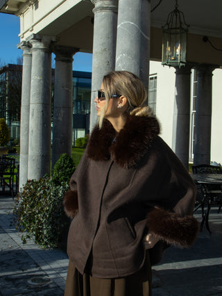 Lana Wool Cape Coat with Fur 'Choco Brown'