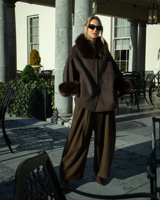 Lana Wool Cape Coat with Fur 'Choco Brown'