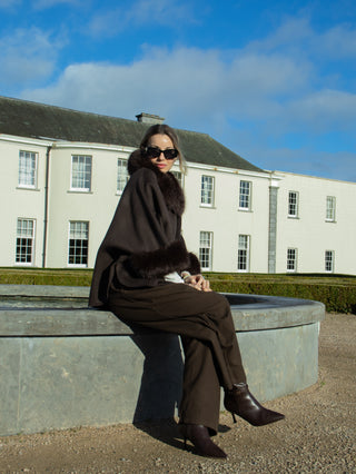 Lana Wool Cape Coat with Fur 'Choco Brown'
