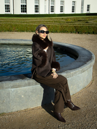 Lana Wool Cape Coat with Fur 'Choco Brown'