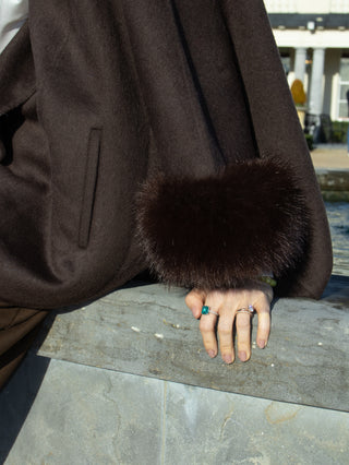 Lana Wool Cape Coat with Fur 'Choco Brown'