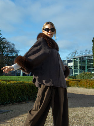 Lana Wool Cape Coat with Fur 'Choco Brown'