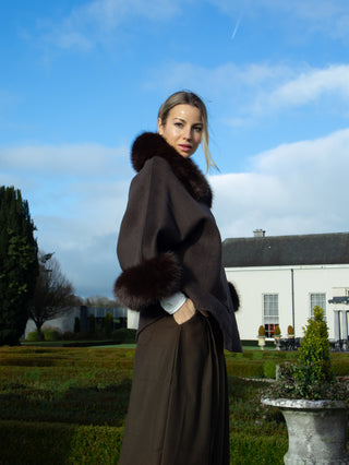 Lana Wool Cape Coat with Fur 'Choco Brown'