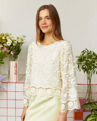 Clara Embroidered Long sleeve top ‘Ivory’