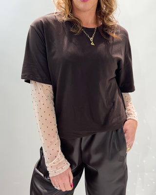 Gael Tulle Sleeves Top 'Brown & Cream'