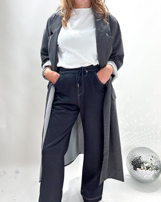 Dora Striped Oversized Blazer Coat 'Grey'