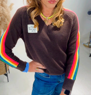 Georgia Rainbow Sleeves V-Neck Jumper 'Brown'