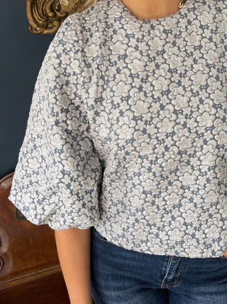 Flora top 'Pale floral Blue'