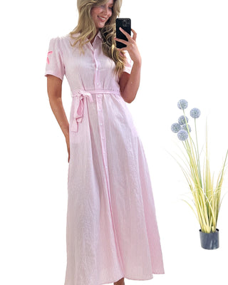 Vanessa Striped Dress 'Baby Pink & White'